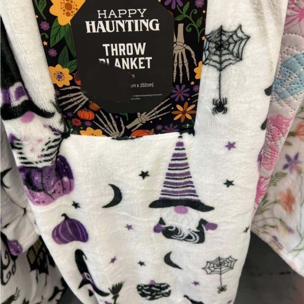 Halloween Throw Blanket with Witch gnome and Spiderweb Design